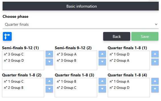 Tournament schedule with 12 teams (finals)