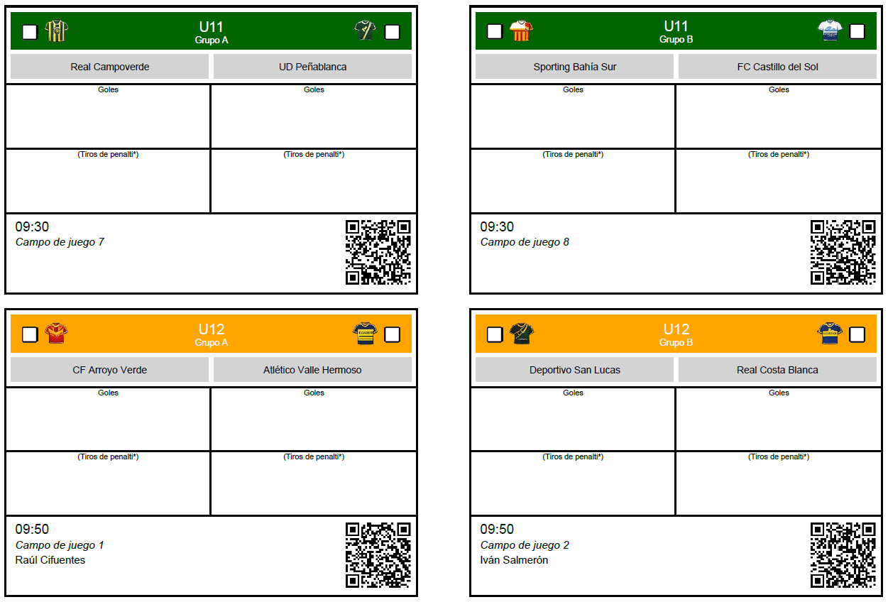 Hoja de partido con código QR